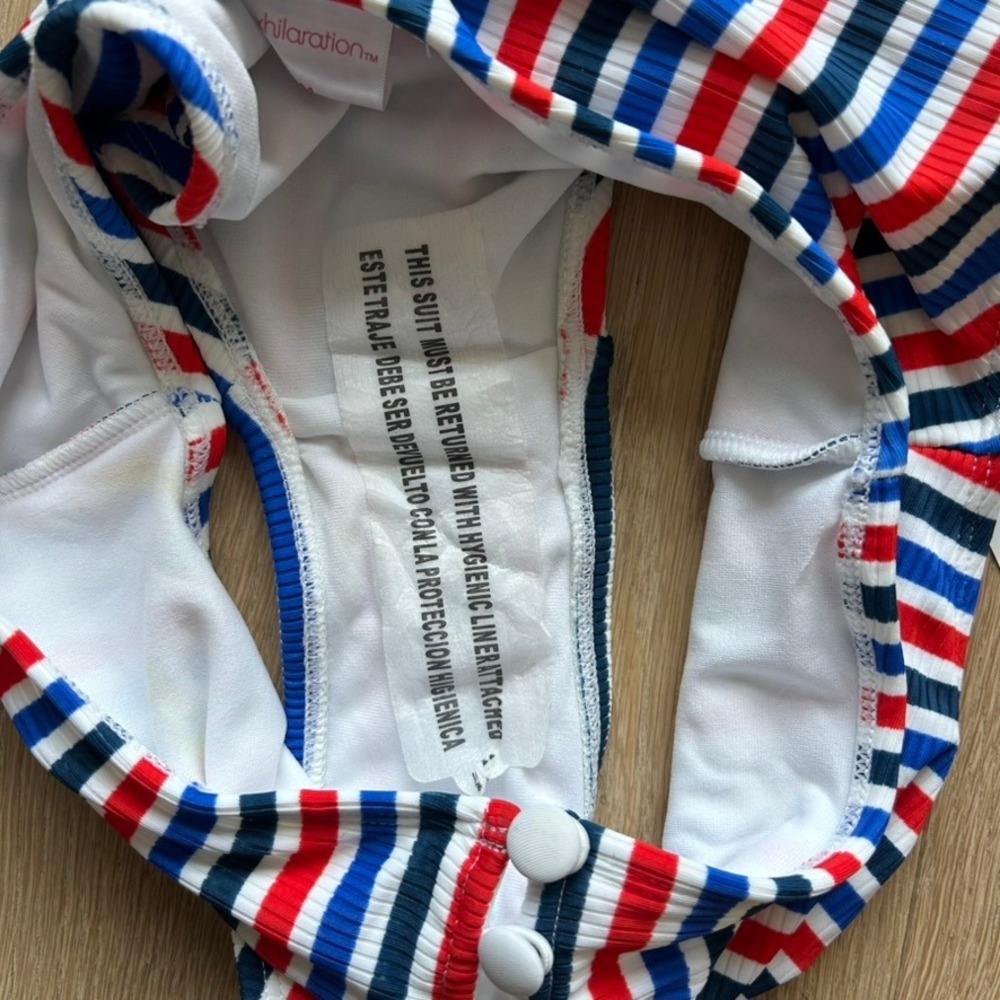Xhilaration Striped Bikini Set High Waisted Red White Blue M Ribbed Nautical NWT - Picture 5 of 9